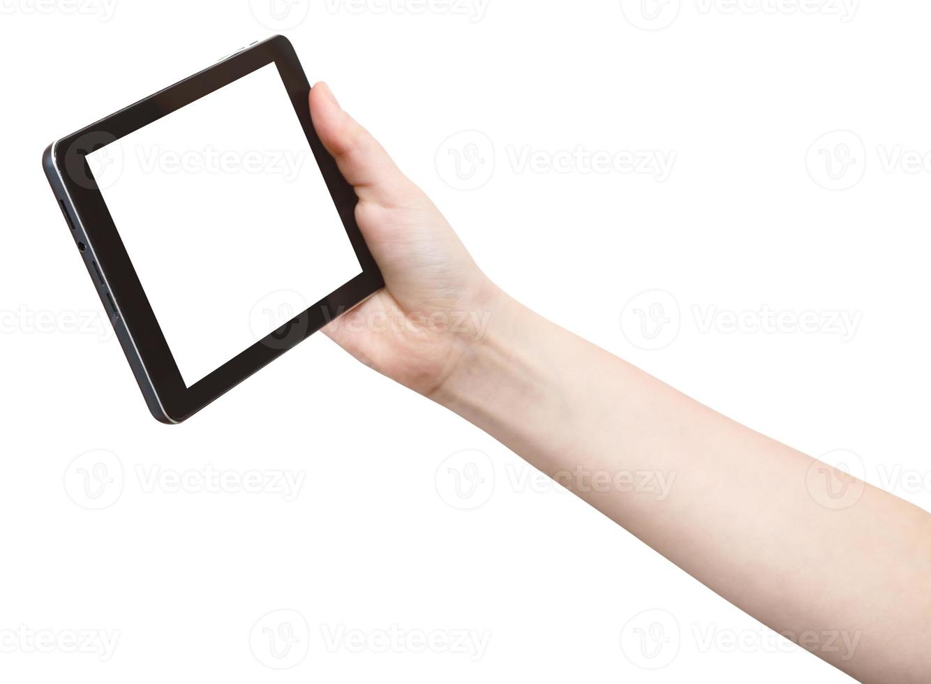 hand- houdt touchpad met uitknippen scherm foto