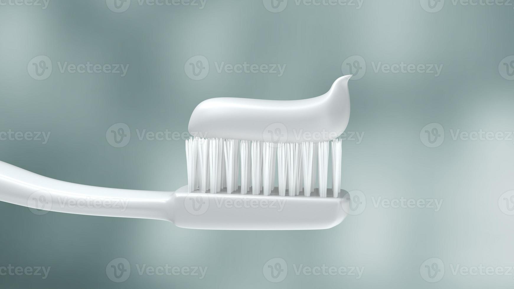 wit tandpasta knijpen Aan tandenborstel, 3d weergave, knipsel pad. foto