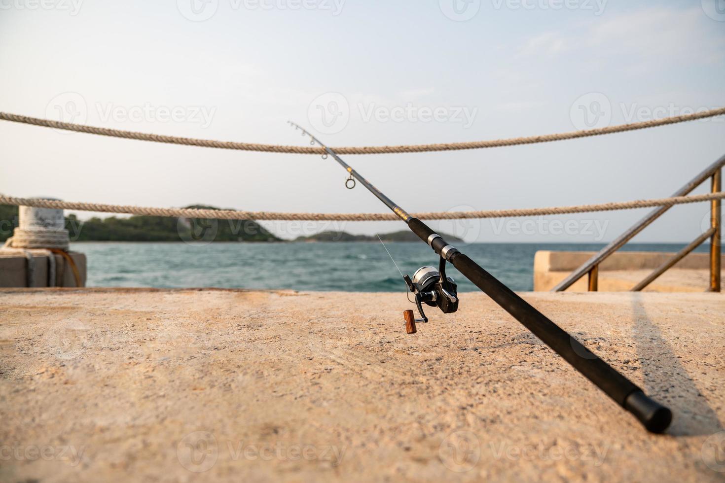 een visvangst hengel met zee achtergrond, vissen. foto