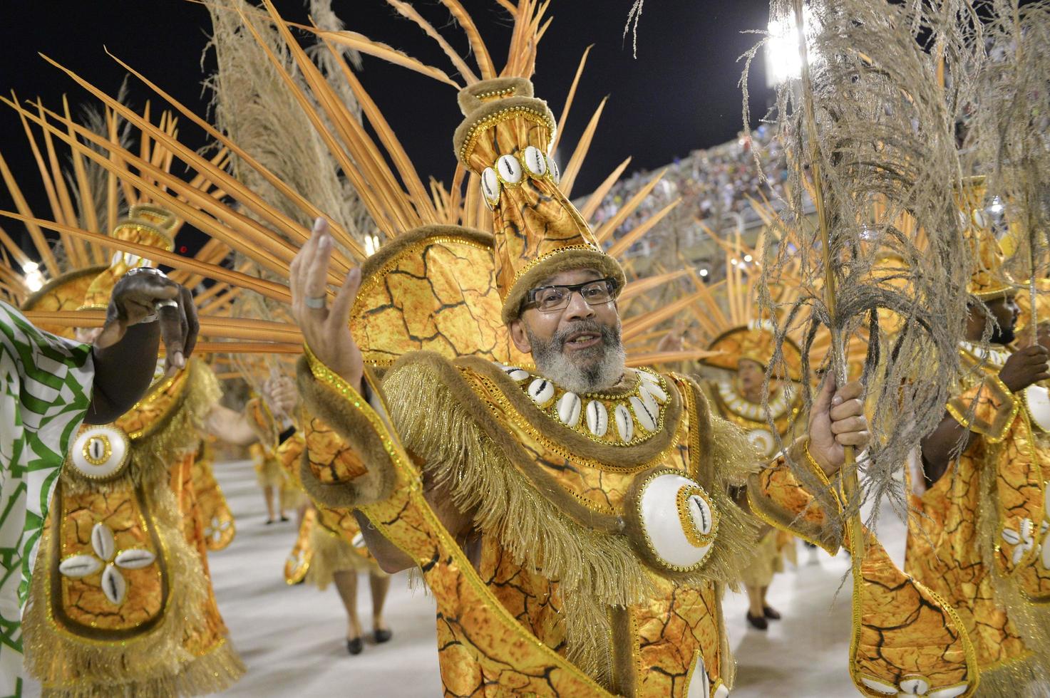 Rio de janeiro, rj Brazilië - februari 09, 2018 - samba school- optocht in sambodroom. imperio da tijuca gedurende festival Bij marques de sapucai straat foto