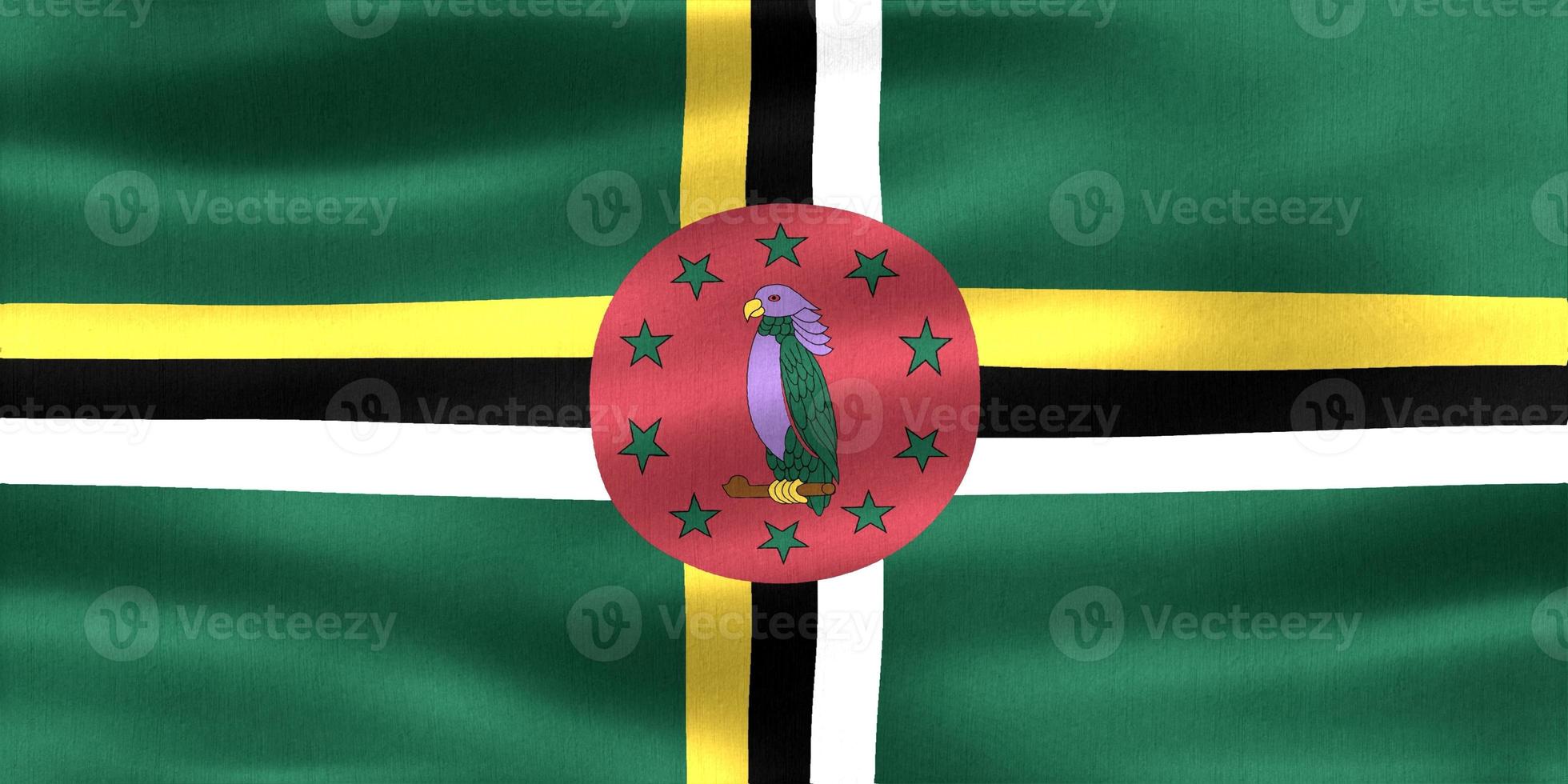 vlag van dominica - realistische wapperende stoffen vlag foto