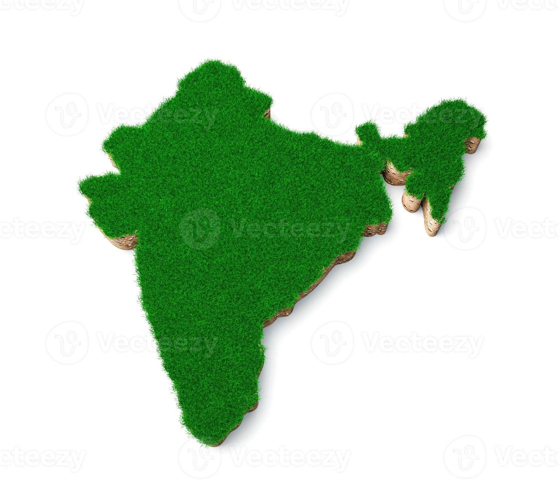 Indië kaart bodem land- geologie kruis sectie met groen gras 3d illustratie foto