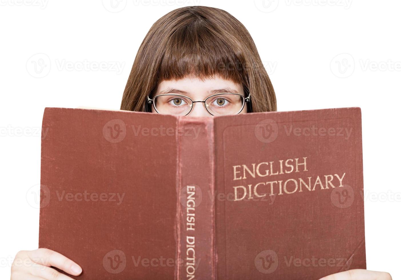 meisje met bril looks over- Engels woordenboek foto