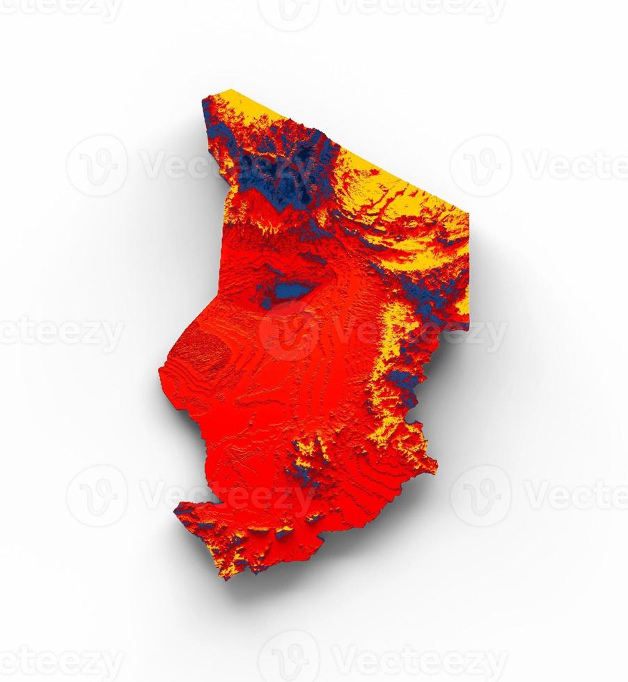 Tsjaad kaart met de vlag kleuren rood en geel schaduwrijk Verlichting kaart 3d illustratie foto