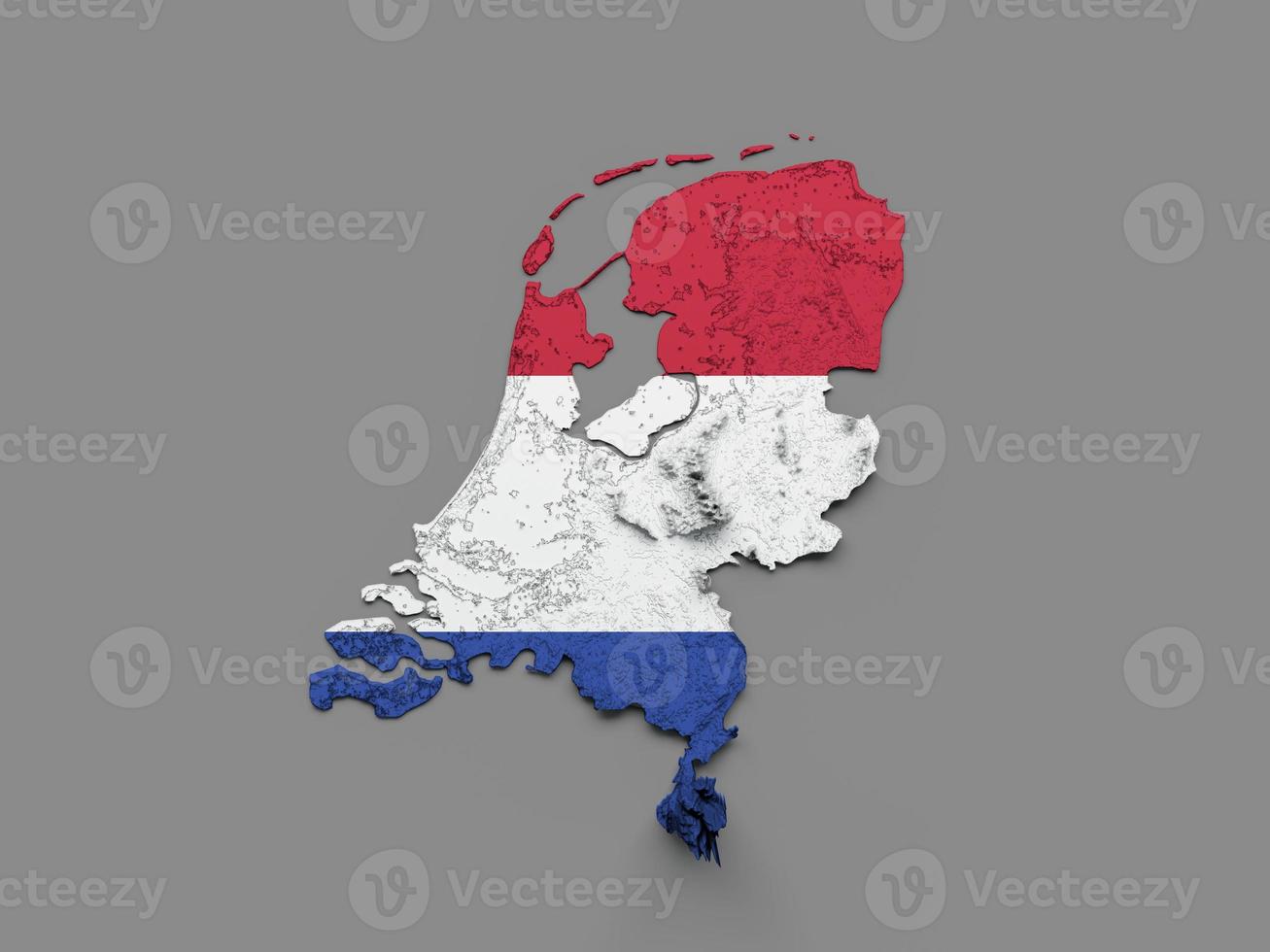 Nederland kaart vlag schaduwrijk Verlichting kleur hoogte kaart Aan wit achtergrond 3d illustratie foto