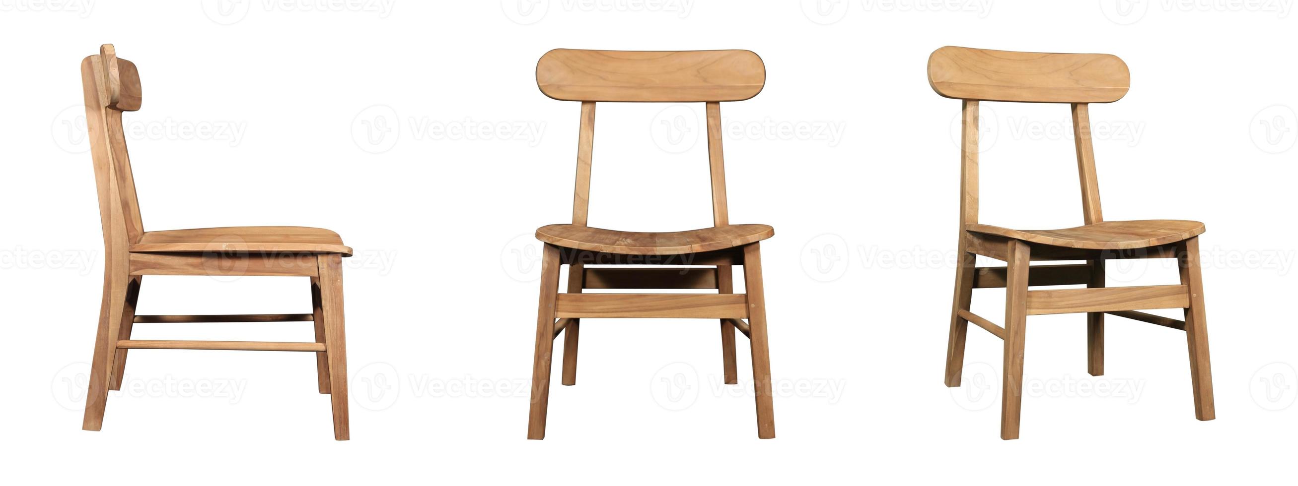 single hout stoel Bij verschillend hoeken geïsoleerd Aan wit achtergrond. serie van meubilair foto