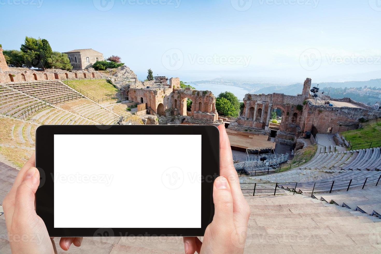 toerist foto's van teatro Grieks, Taormina foto