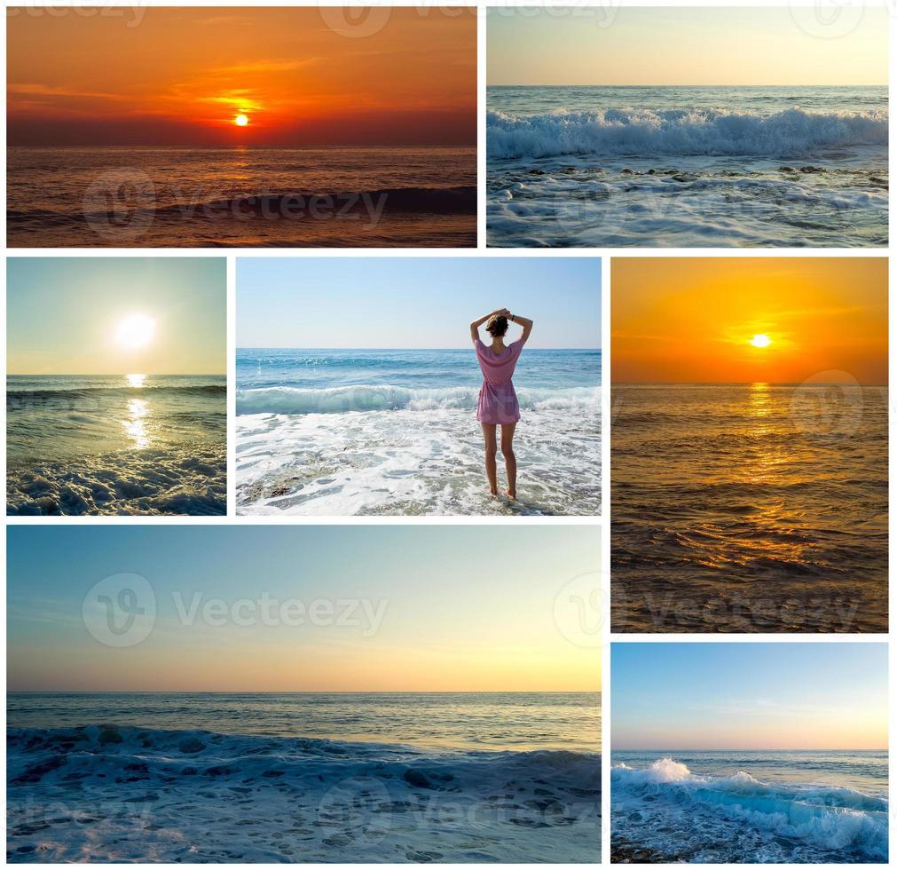 collage van de zee kust foto's met golven en spatten foto