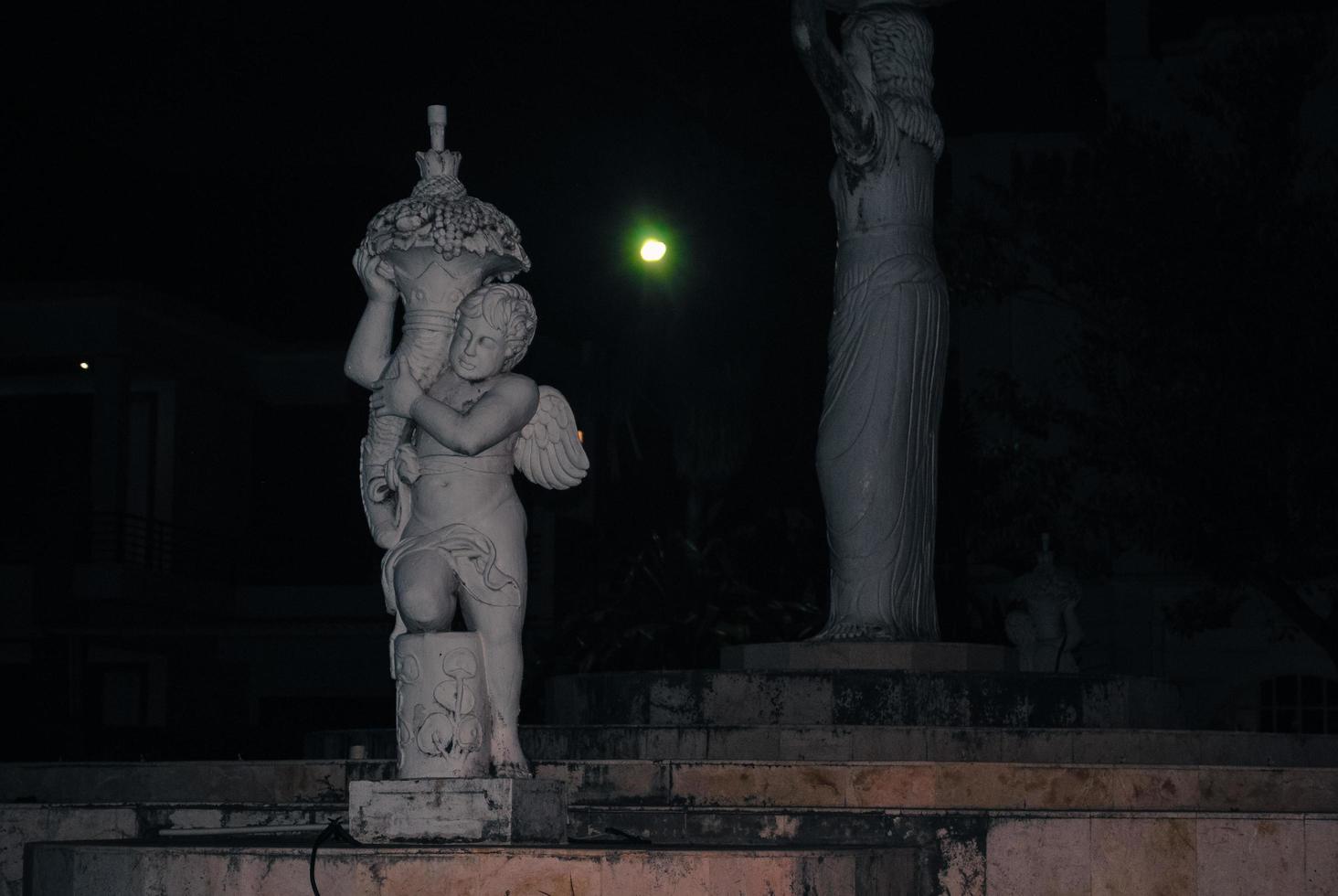 een standbeeld gefotografeerd Bij nacht foto