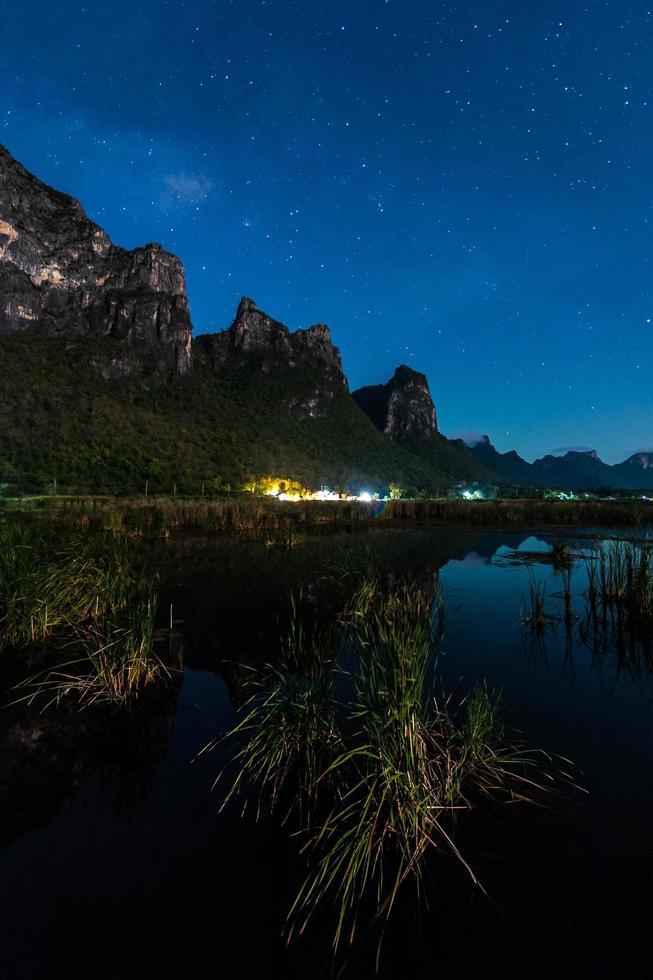 melkachtig manier heelal en sterren in nacht lucht van khao Sam roi jod nationaal park, Thailand foto