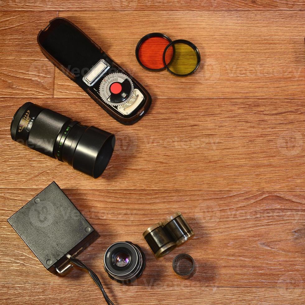 stilleven met oud fotografie uitrusting foto