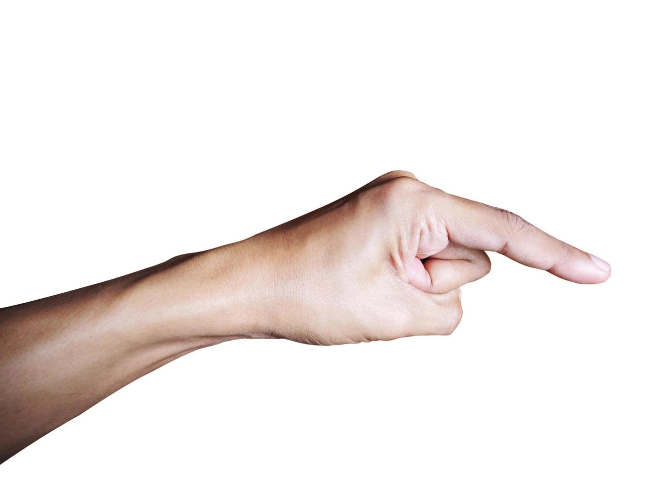 jong Mens hand- tonen gebaar geïsoleerd Aan wit achtergrond. knipsel pad voor ontwerp foto