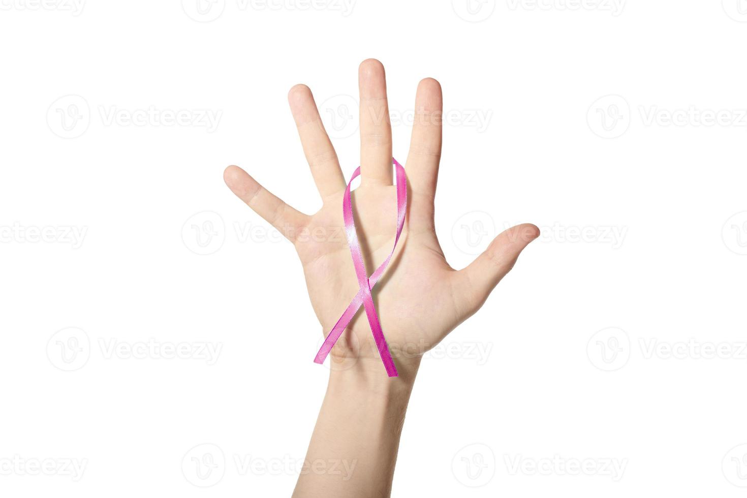 roze bewustzijn lint in hand- foto