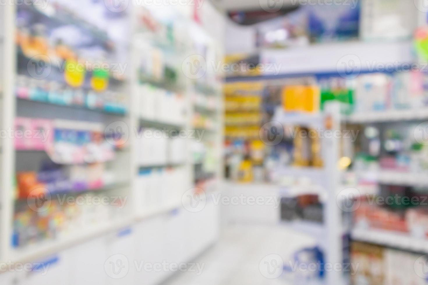 apotheek drogisterij vervagen abstracte achtergrond met medicijnen en vitamine product op planken foto