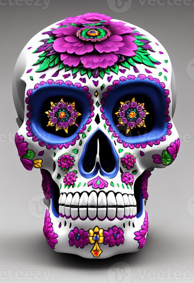 dia de los Muertos traditioneel calavera suiker schedel versierd met bloemen de dag van de dood illustratie foto