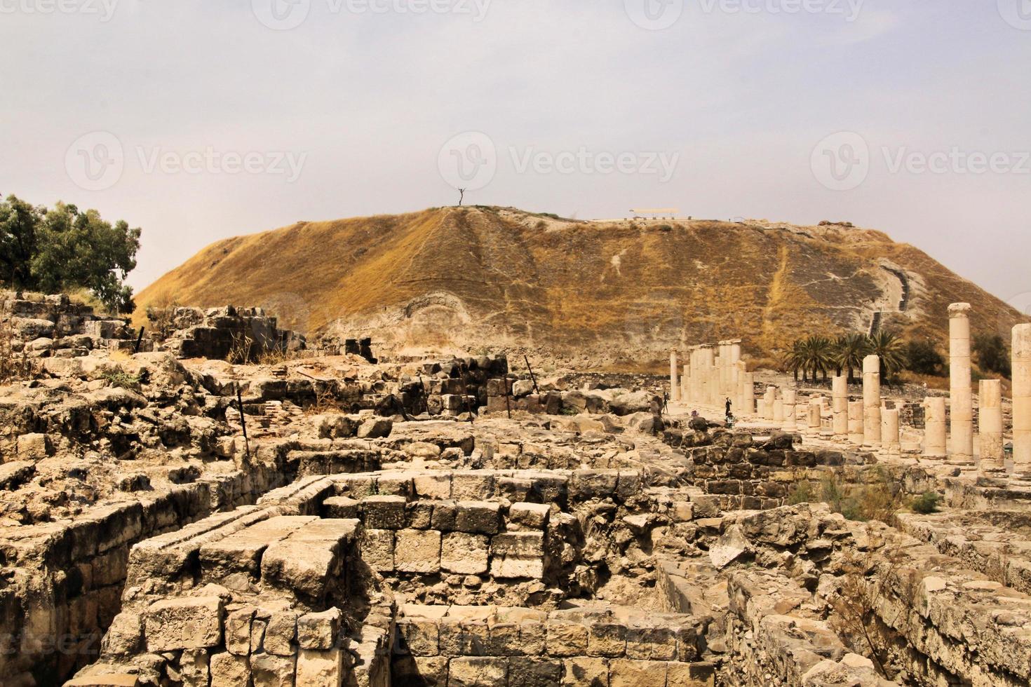 een visie van de oud Romeins stad- van beit shean in Israël foto