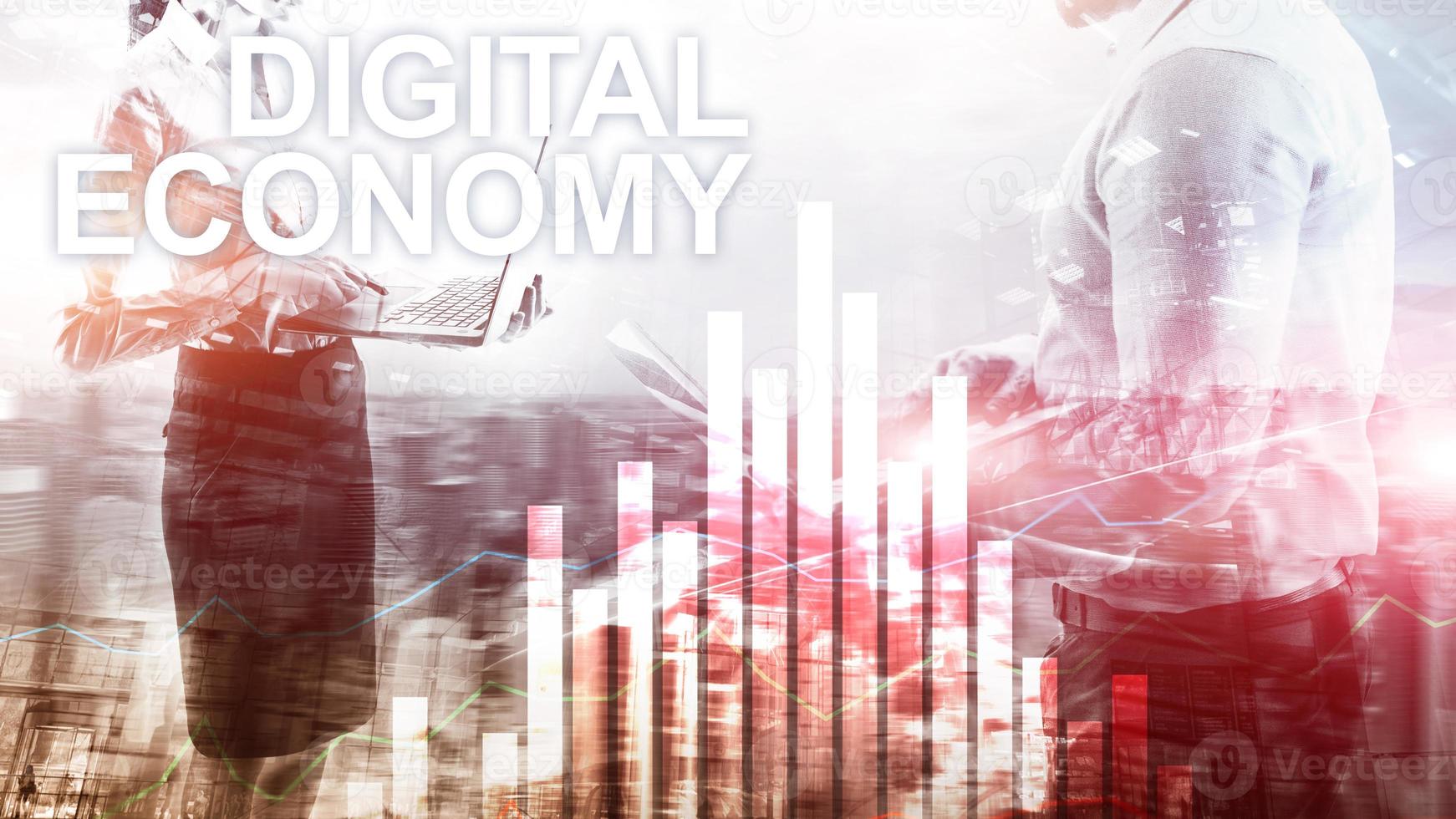 digitale economie, financiële technologie concept op onscherpe achtergrond. foto