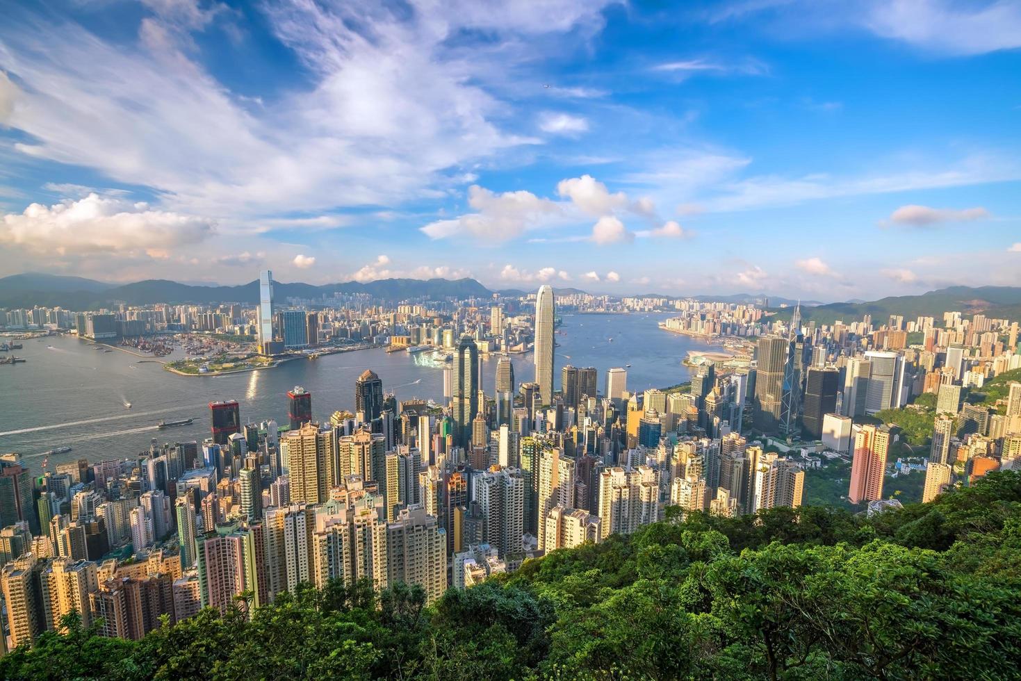 panoramisch uitzicht op de skyline van hong kong. foto