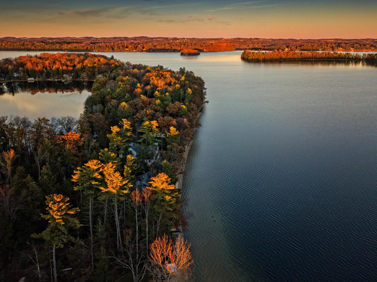 luchtfoto van bomen in de buurt van een watermassa foto