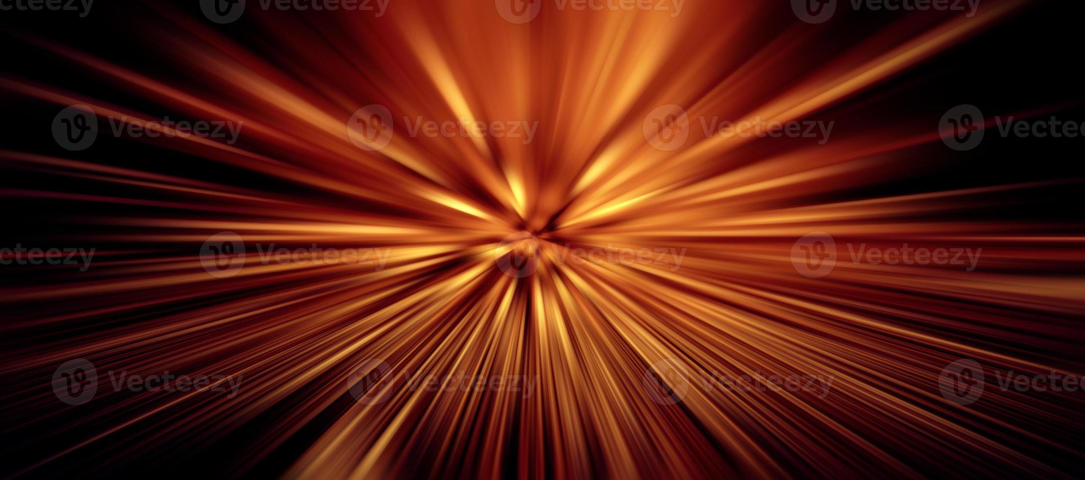 explosie van rood geel licht stralen Aan een zwart achtergrond foto