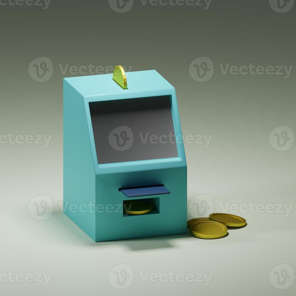 3d weergegeven Geldautomaat machine speelgoed met goud munten perfect voor ontwerp project foto
