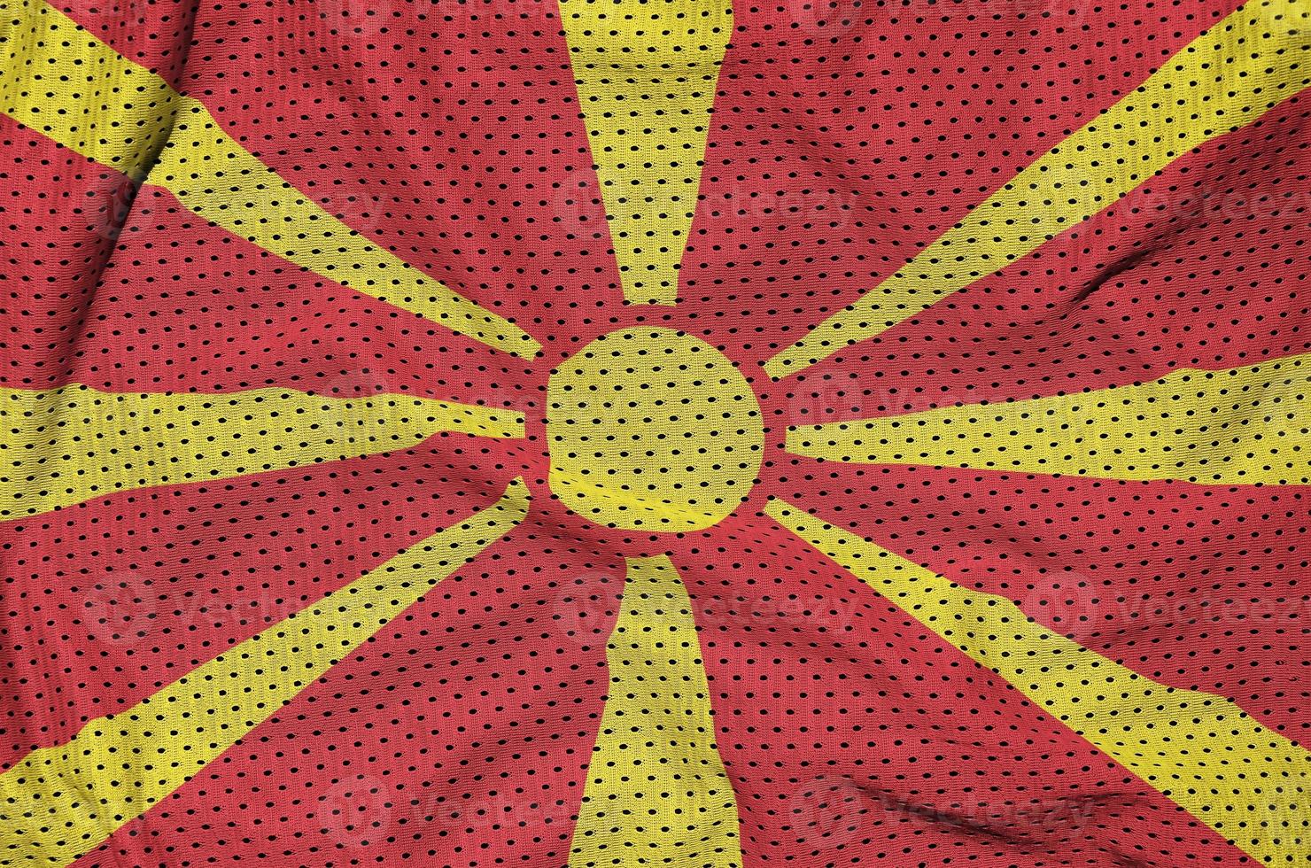 Macedonië vlag gedrukt Aan een polyester nylon- sportkleding maas fabr foto