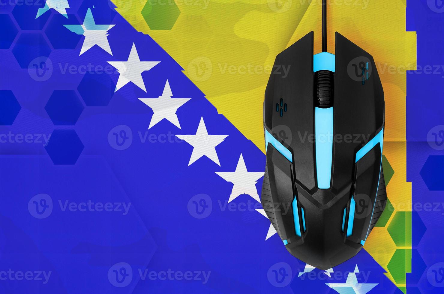 Bosnië en herzegovina vlag en computer muis. concept van land vertegenwoordigen e-sport team foto