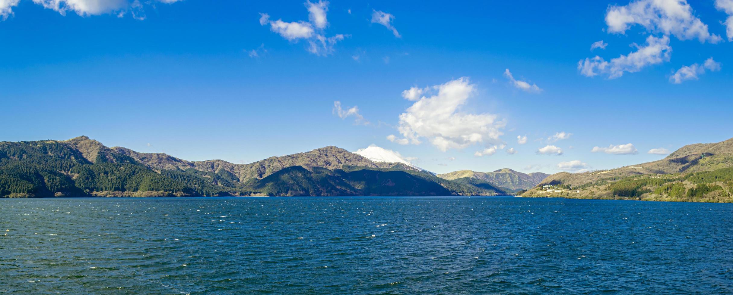 panoramisch uitzicht op een meer en de bergen foto