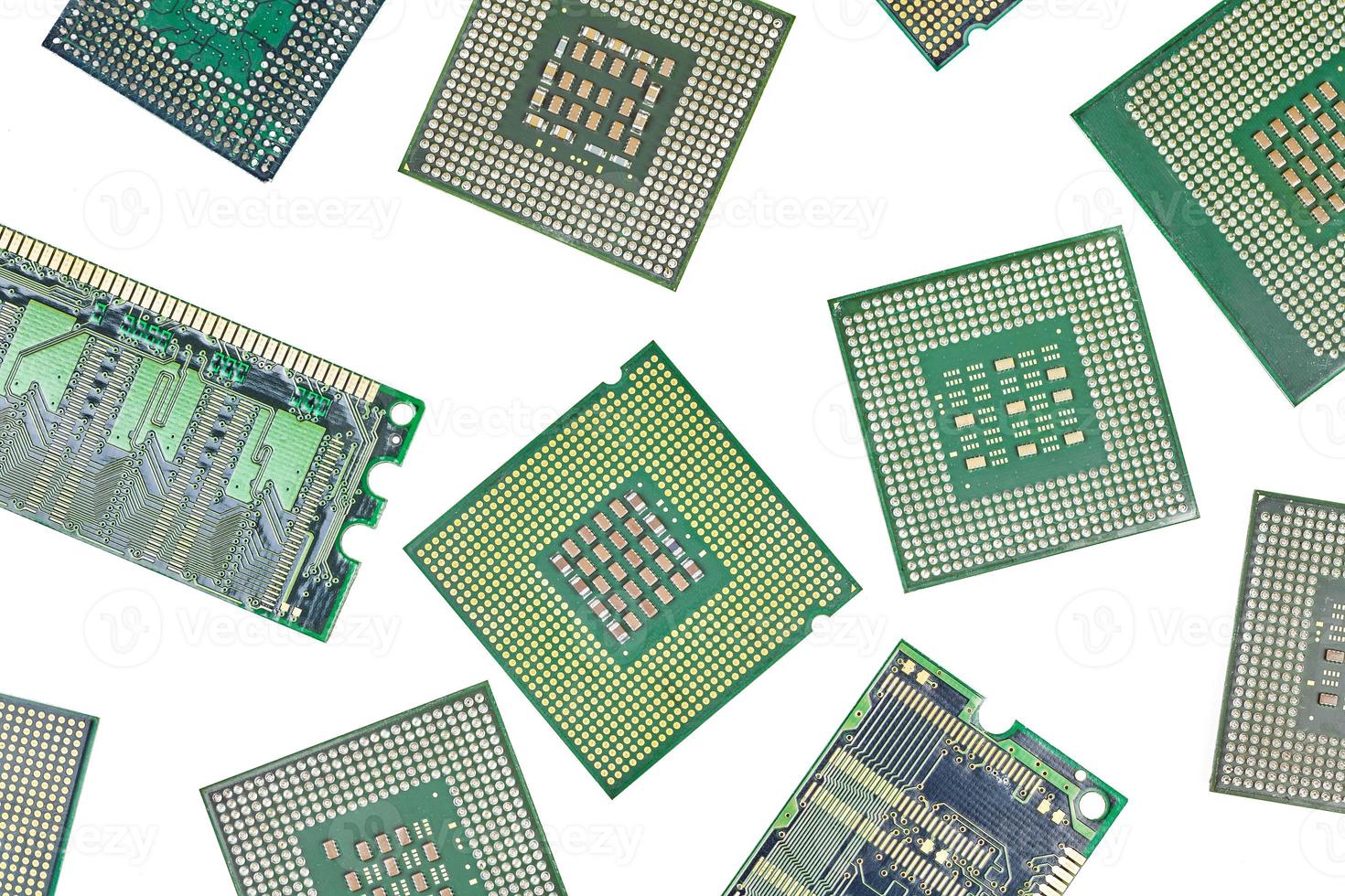 stelletje cpu, centrale processoreenheden en ram, willekeurig toegankelijk geheugen, geïsoleerde achtergrond foto