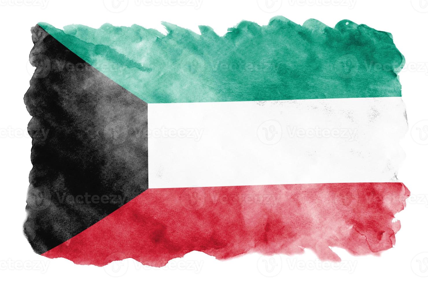 Koeweit vlag is afgebeeld in vloeistof waterverf stijl geïsoleerd Aan wit achtergrond foto