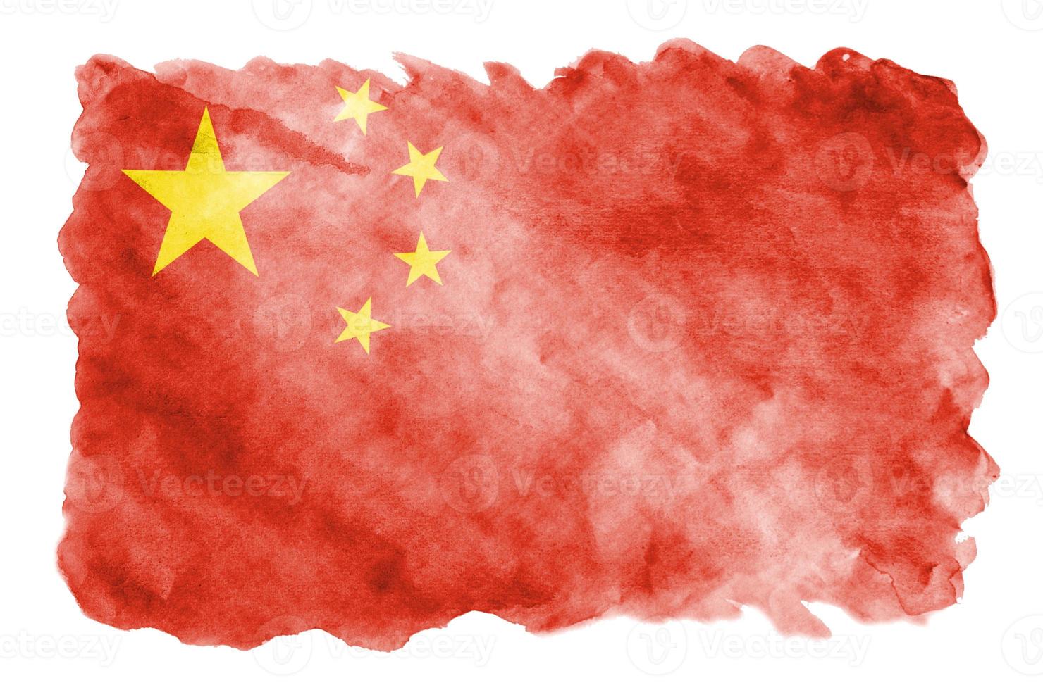 China vlag is afgebeeld in vloeistof waterverf stijl geïsoleerd Aan wit achtergrond foto
