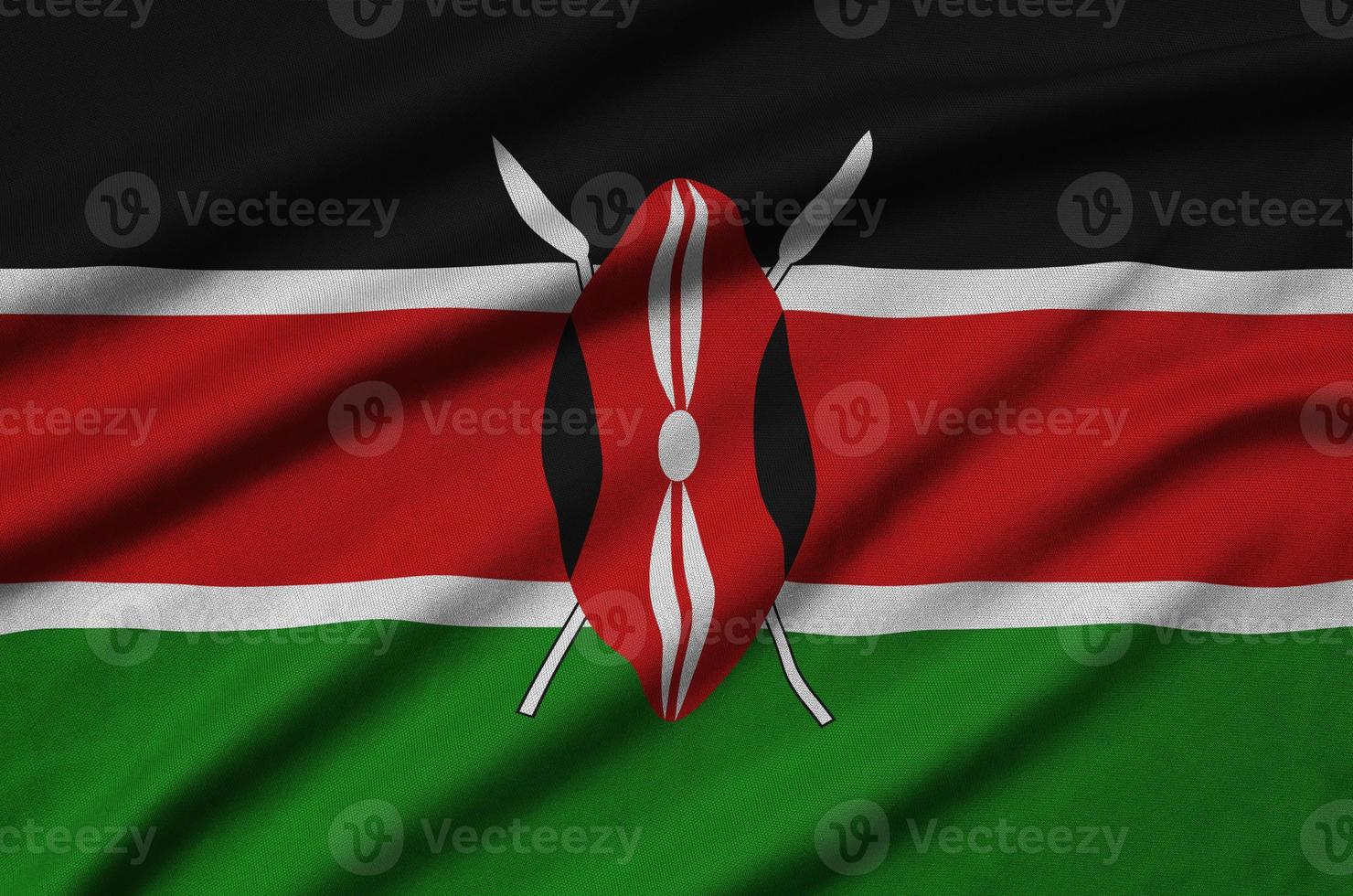 Kenia vlag is afgebeeld Aan een sport- kleding kleding stof met veel vouwen. sport team banier foto