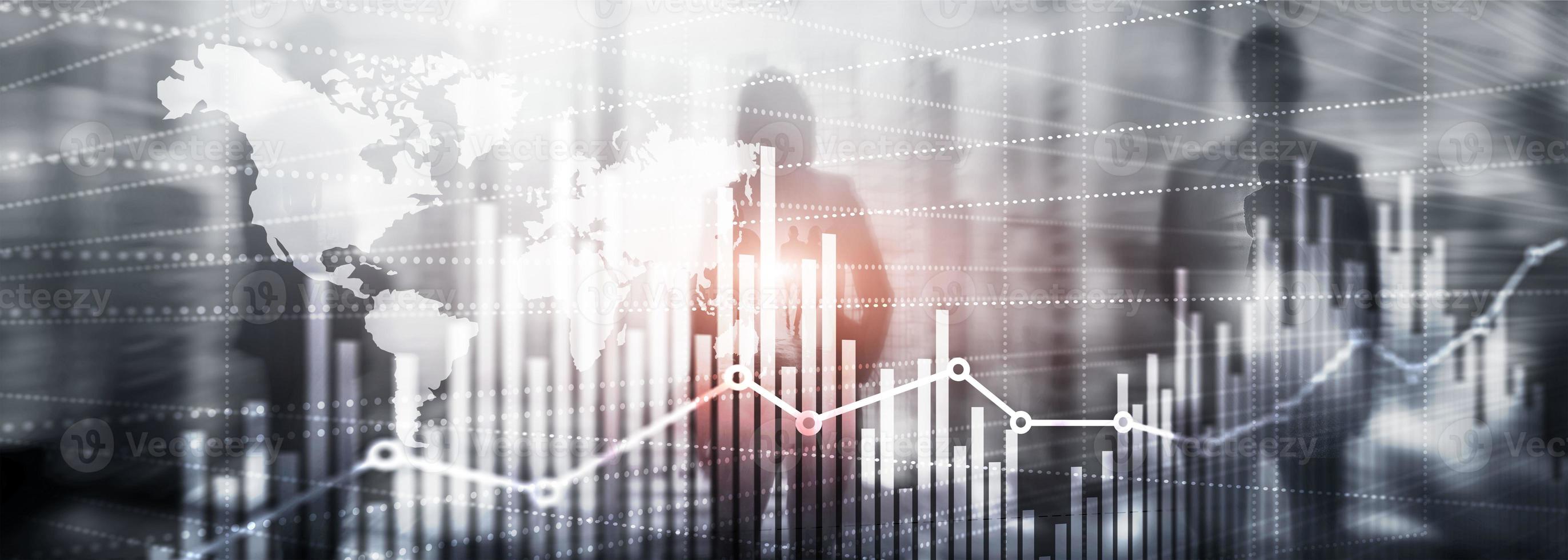 universeel abstract achtergrond. silhouetten van bedrijf mensen. economisch groei diagram grafiek. dubbele blootstelling gemengd media. foto