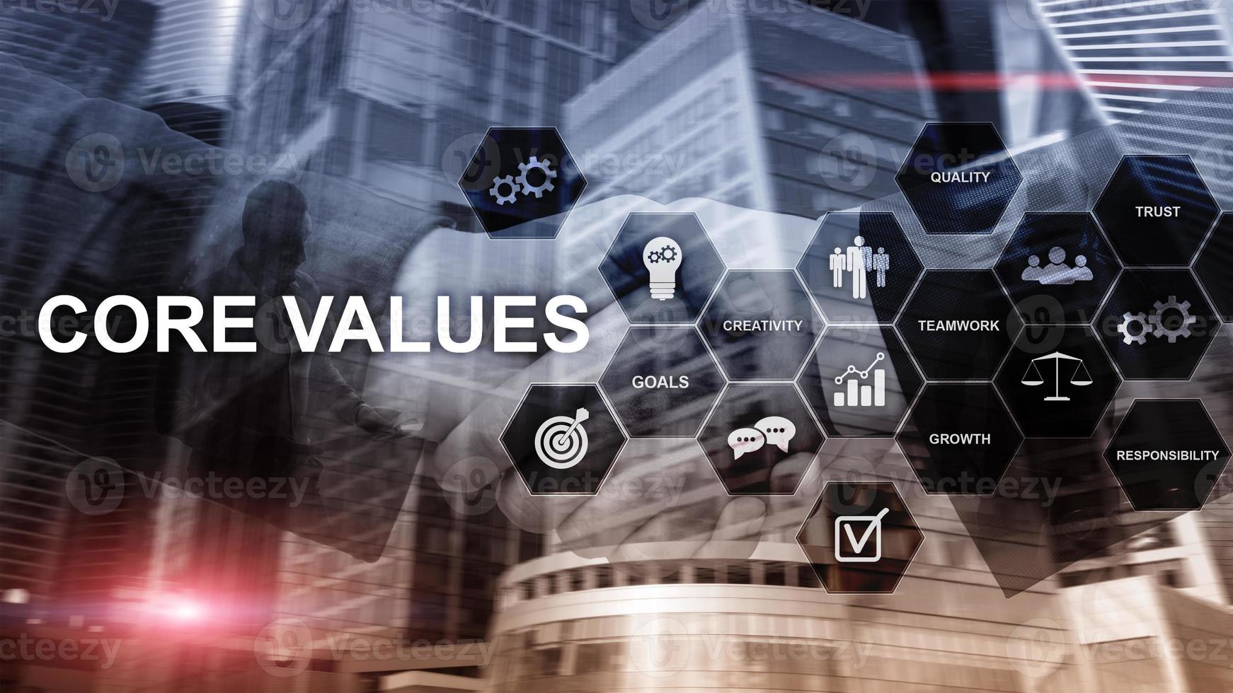 kern waarden concept Aan virtueel scherm. bedrijf en financiën oplossingen foto