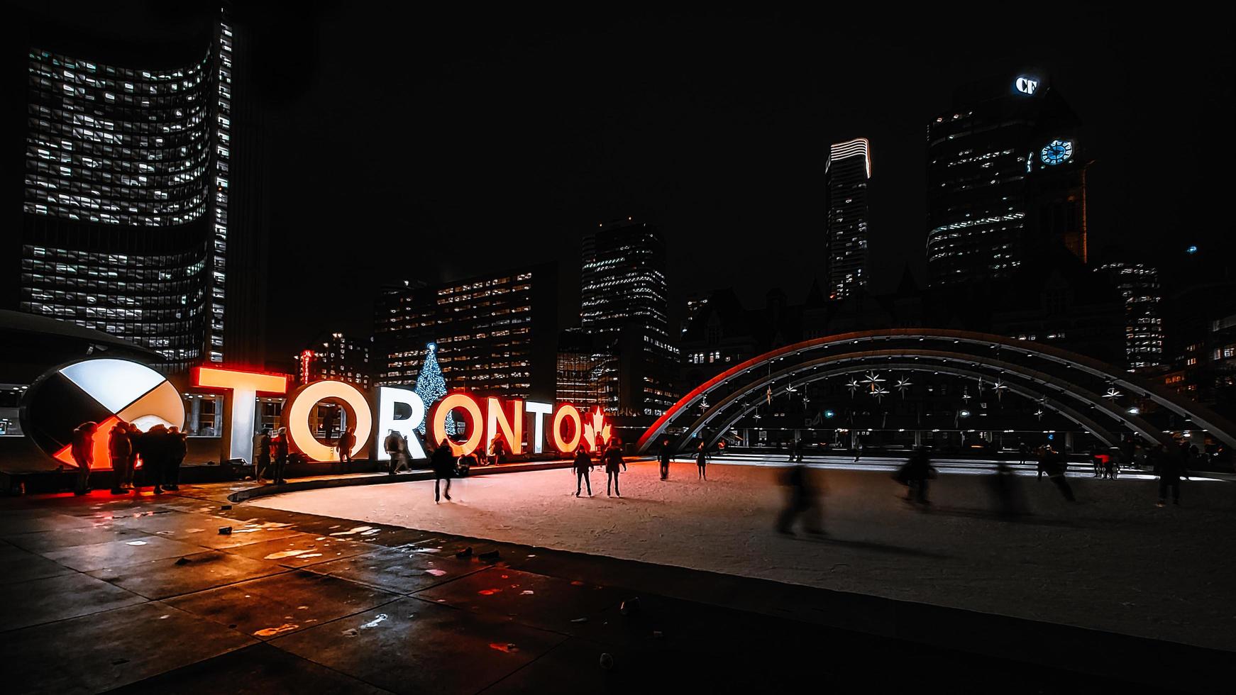 toronto bord op nathan phillips square foto