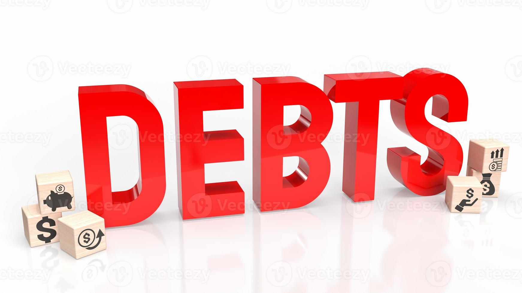de rood schulden tekst Aan wit achtergrond 3d renderen foto