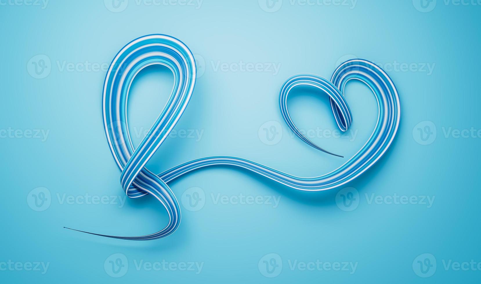 blauw lint maken hart vorm geïsoleerd over- blauw achtergrond. boog naar hart symbool van prostaat kanker bewustzijn maand in november 3d illustratie foto