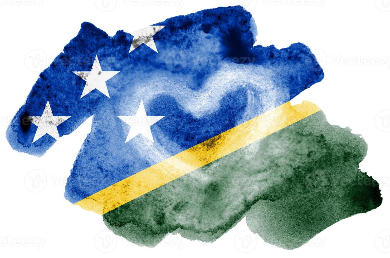 Solomon eilanden vlag is afgebeeld in vloeistof waterverf stijl geïsoleerd Aan wit achtergrond foto