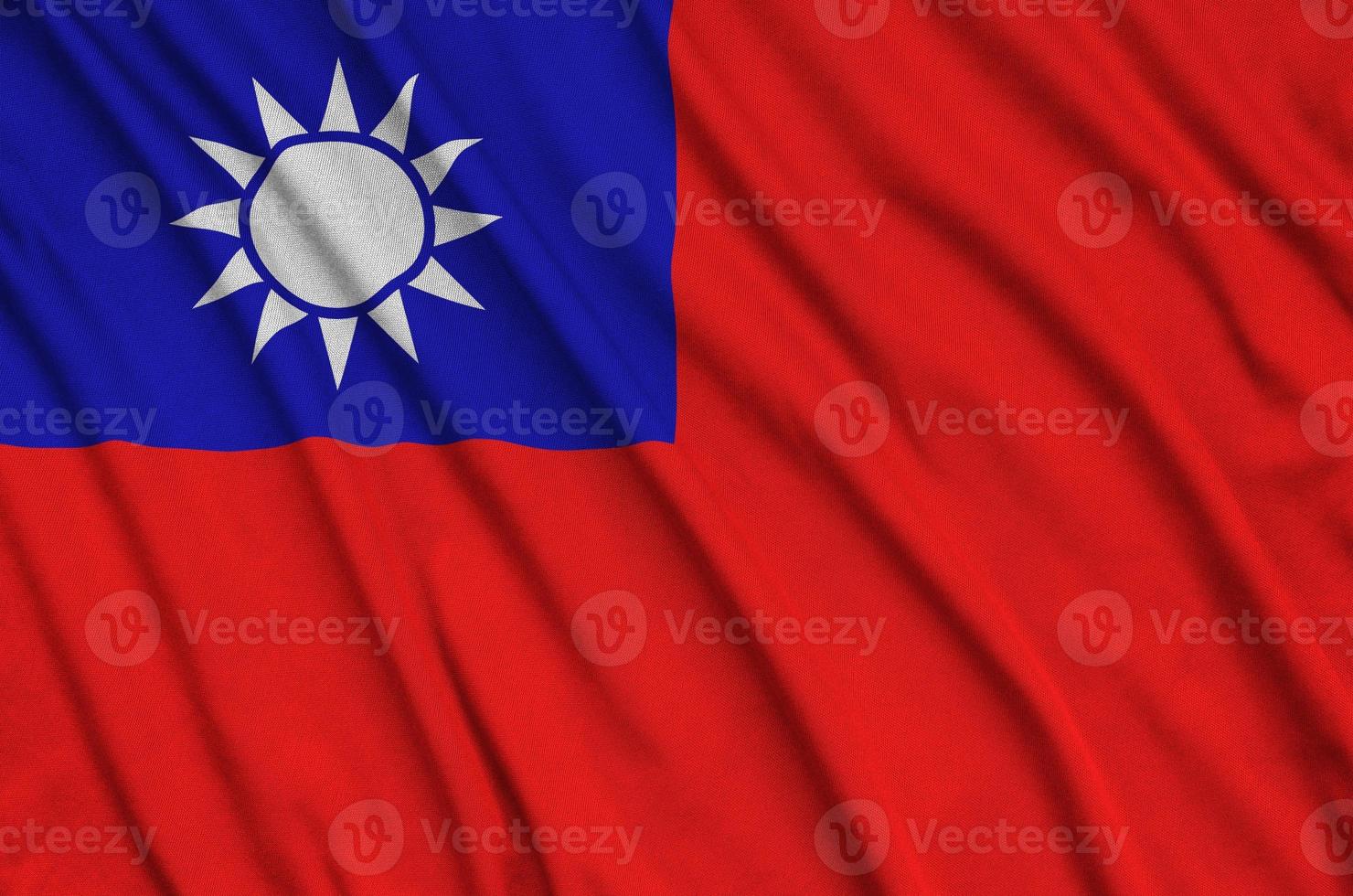 Taiwan vlag is afgebeeld Aan een sport- kleding kleding stof met veel vouwen. sport team banier foto