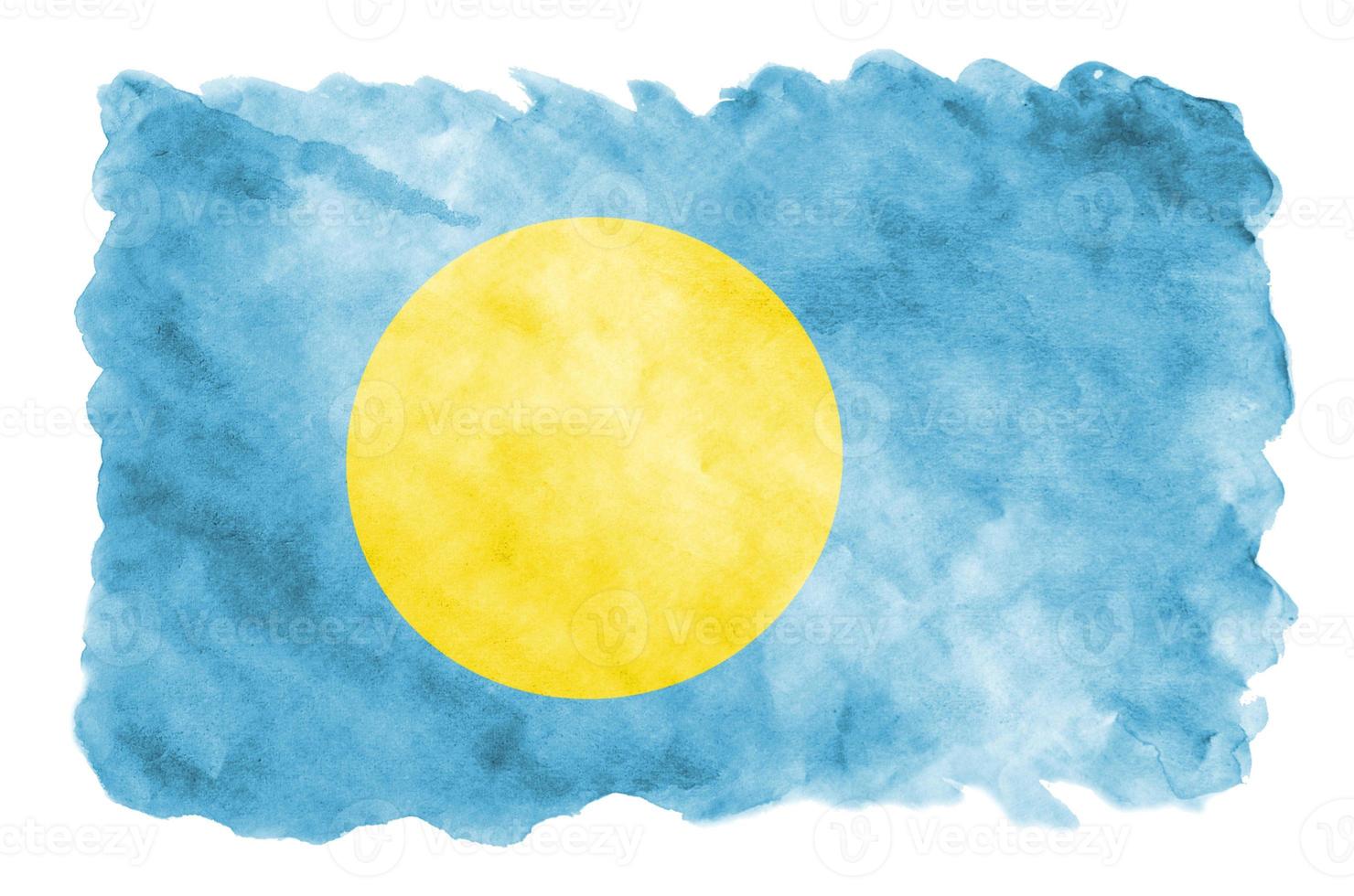 Palau vlag is afgebeeld in vloeistof waterverf stijl geïsoleerd Aan wit achtergrond foto