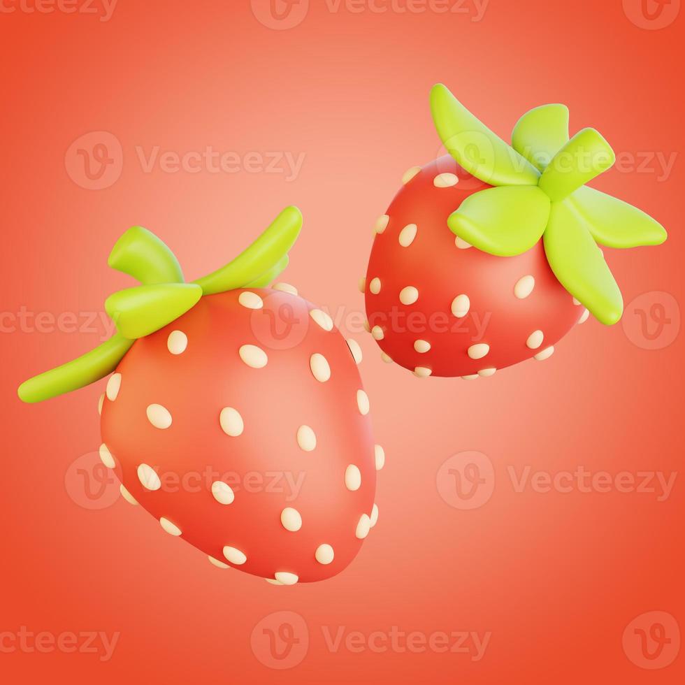 aardbeien Aan een rood achtergrond 3d illustratie foto