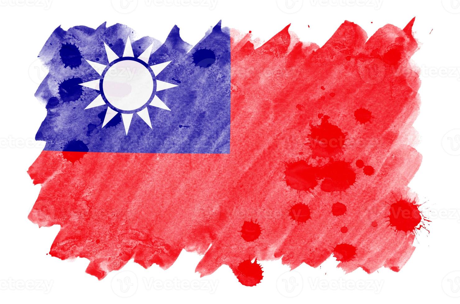 Taiwan vlag is afgebeeld in vloeistof waterverf stijl geïsoleerd Aan wit achtergrond foto