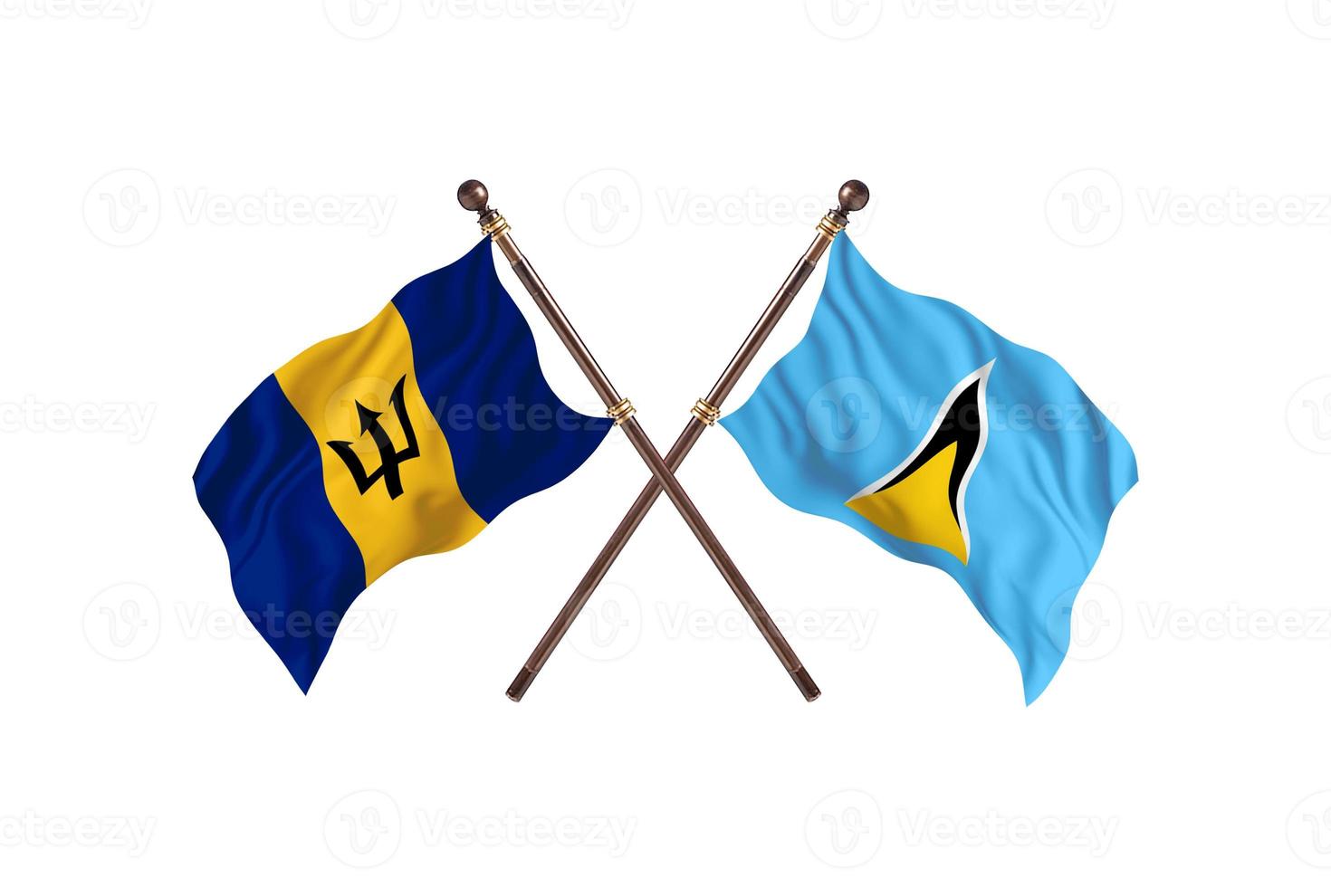 Barbados versus heilige lucia twee land vlaggen foto