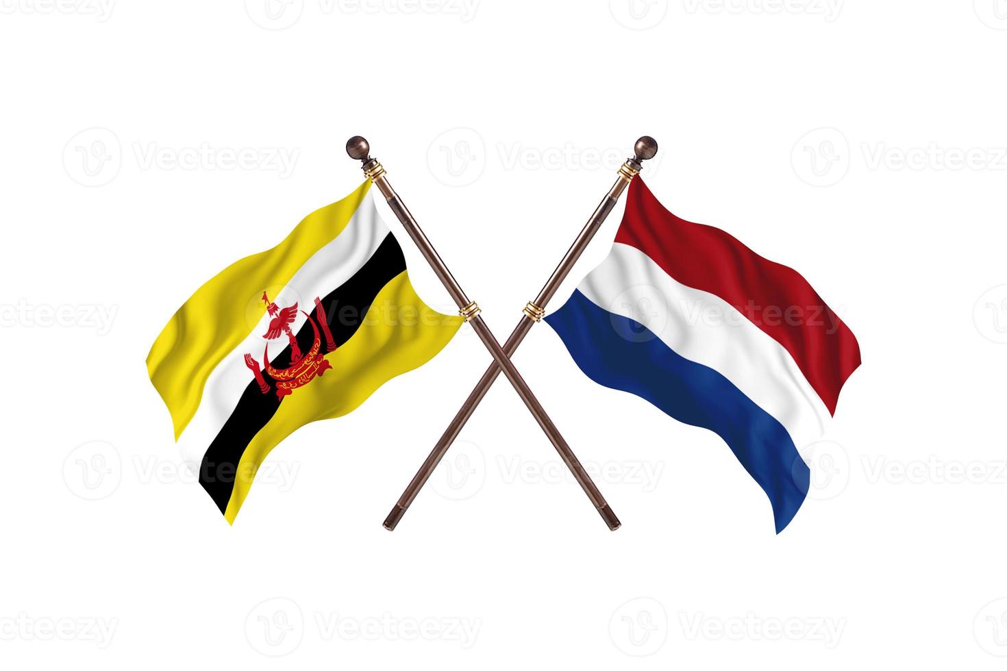 Brunei versus Nederland twee land vlaggen foto