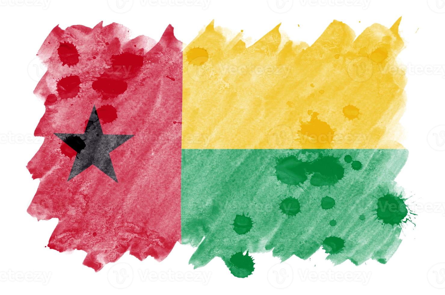 Guinea Bissau vlag is afgebeeld in vloeistof waterverf stijl geïsoleerd Aan wit achtergrond foto