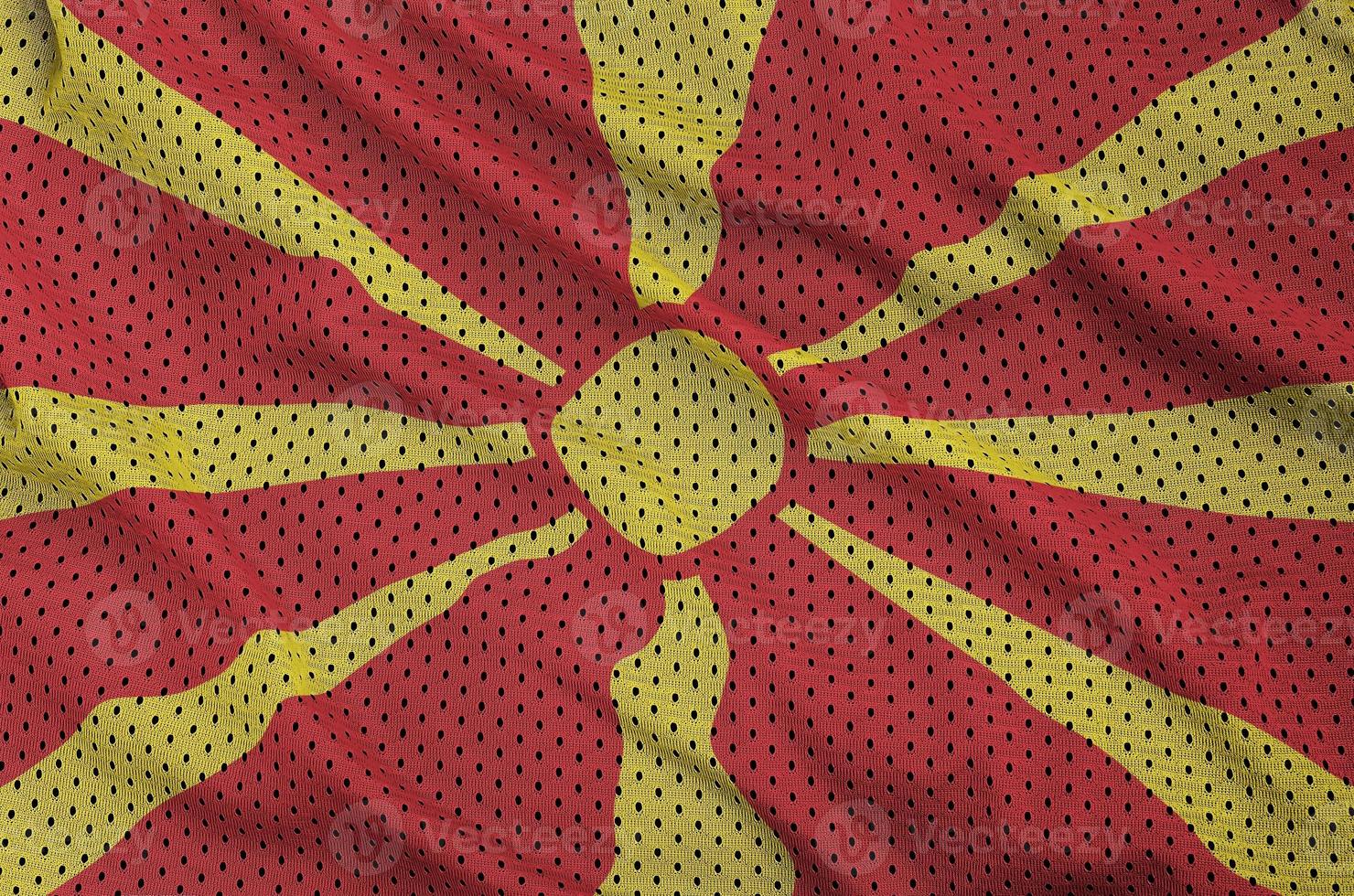 Macedonië vlag gedrukt Aan een polyester nylon- sportkleding maas fabr foto