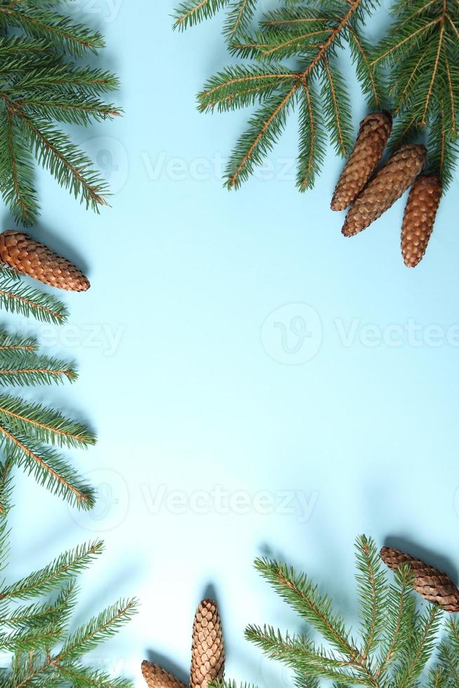 vrolijk Kerstmis en gelukkig vakantie groet kaart, kader, spandoek. nieuw jaar. pijnboom boom takken Aan wit. foto