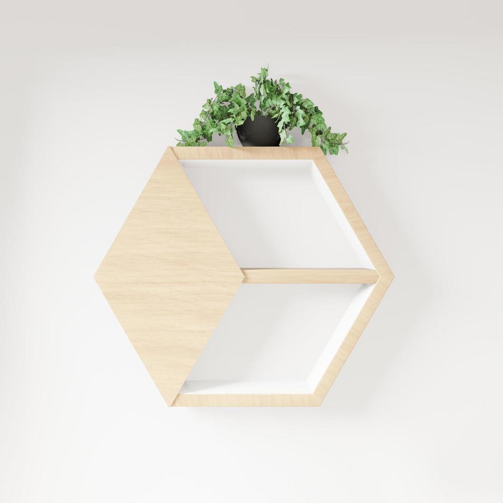 hexagon 3d plank en plantendecoratie interieur foto