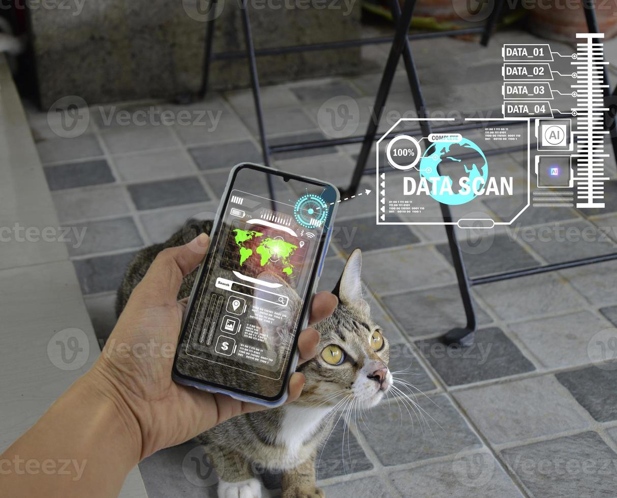 de concept van gebruik makend van kunstmatig intelligentie- naar vind verloren of verloren huisdieren. foto