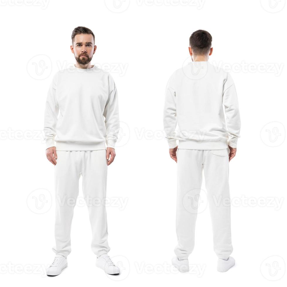 knap Mens vervelend blanco wit kleren Aan wit achtergrond foto